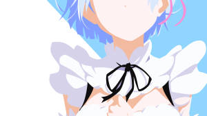 藍髮動漫少女，白色荷葉邊領口配黑色蝴蝶結。 — 8K 壁紙