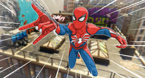蜘蛛人以動態線條和「THWIP！」音效穿梭城市。 — 蜘蛛人 壁紙