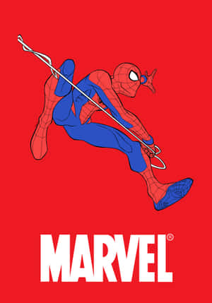蜘蛛人在紅色背景上擺盪，帶有Marvel標誌 — Oppo Pad 5 壁紙