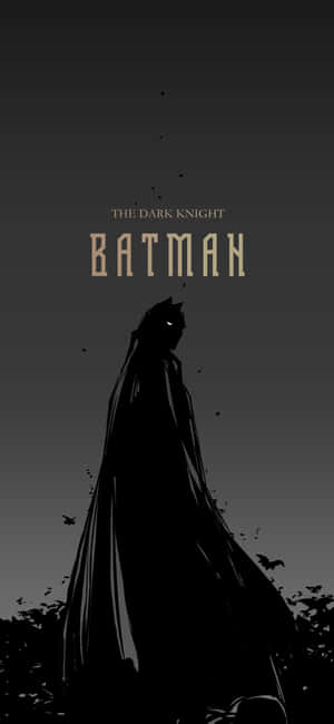 蝙蝠俠剪影與圍繞標題 The Dark Knight 飛翔的蝙蝠。 — Galaxy A55 壁紙