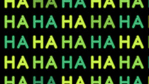 在黑色背景上以網格圖案重複 'HAHAHA' 的發光螢光文字。 — 螢光綠 壁紙