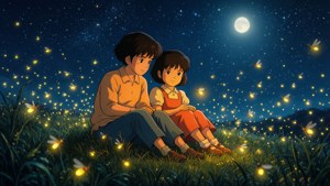 清太與節子享受星空下與螢火蟲共度的寧靜夜晚 — 螢火蟲之墓 壁紙