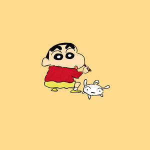 蠟筆小新和他的狗在黃色背景上拿著蠟筆。 — 卡通狗 壁紙