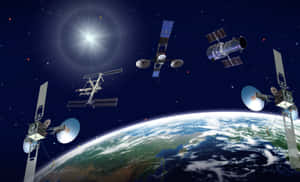 衛星繞地球運行，太空中陽光普照 — 白天 壁紙