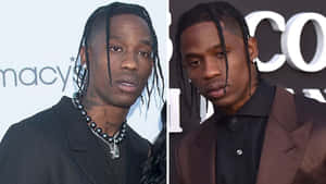 Travis Scott 的兩張正式肖像，穿著黑色西裝和珍珠項鍊。 — 崔維斯·史考特 GIF 壁紙