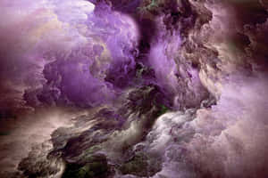 旋轉的宇宙星雲，帶有深紫色和柔和薰衣草色。 — 美學雲朵 壁紙