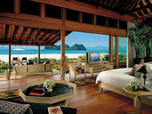 豪華海灘別墅，木製內部，海景。 — 房屋 壁紙