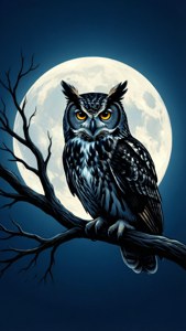 夜間SVG桌布，貓頭鷹剪影映襯滿月。 — 月光 壁紙