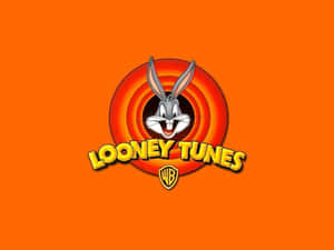 賓尼兔卡通標誌，帶有同心圓和Looney Tunes文字，橙色背景。 — 兔巴哥 壁紙