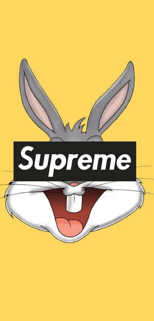 賓尼兔在黃色背景上，嘴上被Supreme標誌遮住。 — 兔巴哥 壁紙