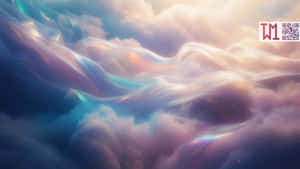 流動的彩虹色雲彩以柔和色調在夢幻般的天空中，在較暗的雲層上柔和發光。 — 抽象 壁紙