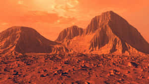 黃昏時橙色外星天空下的紅色岩石山脈。 — 火星人布魯諾 壁紙