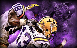 LSU足球運動員在擒抱中行動。 — LSU 壁紙