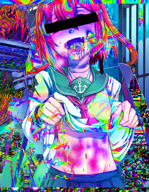 身穿水手服的動漫女孩，帶有故障效果和彩虹色彩。 — 故障 壁紙
