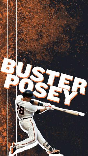 身穿白色球衣的棒球選手Buster Posey在橙色和黑色背景上揮棒。 — 酷棒球 壁紙