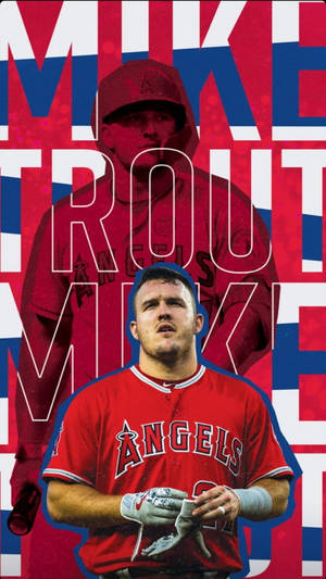 棒球選手 Mike Trout 身穿天使隊制服，帶有名稱圖形背景 — Mike Trout 壁紙