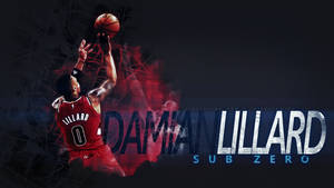 Damian Lillard 在發光文字背後投籃。 — 達米安·里拉德 壁紙