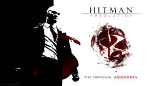 《Hitman Absolution》遊戲標誌，帶有刺客剪影和紅色潑濺設計。 — 送葬者 壁紙