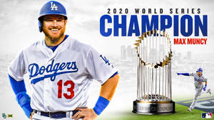 棒球選手 Max Muncy 與獎盃一同慶祝 2020 年世界大賽冠軍。 — 冠軍 壁紙
