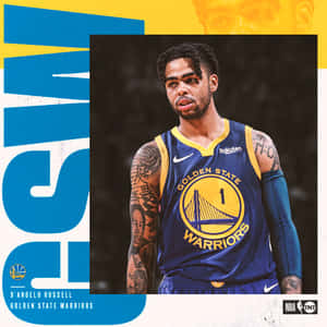 身穿金州勇士隊球衣的D'Angelo Russell，刺青可見。 — 籃球 Jordan 壁紙