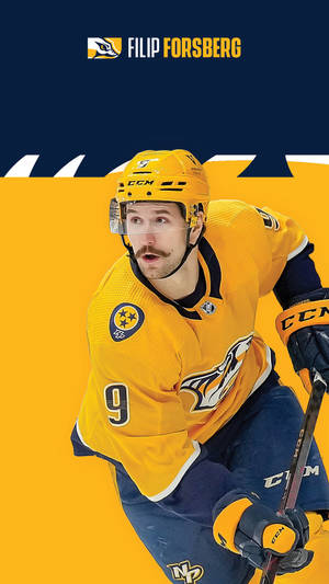 冰球運動員 Filip Forsberg 身穿黃色球衣手持球棍擺出動作姿勢。 — 運動 壁紙