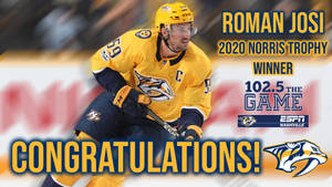 冰球運動員 Roman Josi 以文字和球隊標誌慶祝贏得 2020 年 Norris Trophy。 — 運動 壁紙