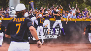 棒球選手和球迷在體育館慶祝勝利。 — 棒球 壁紙