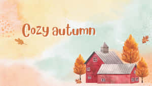 舒適的秋景，紅色穀倉和金色樹木在柔和天空下。 — 甜蜜的家 壁紙