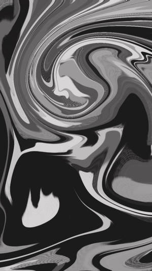 帶有光澤高光的抽象黑白旋轉液體圖案。 — 悟空黑 iPhone 壁紙