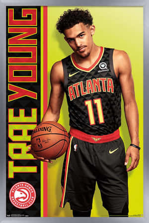 職業籃球運動員 Trae Young 身穿亞特蘭大老鷹隊制服手持籃球。 — 亞特蘭大老鷹 壁紙