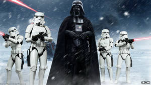 達斯維達和風暴兵在星空下的雪地戰場上發射爆能槍。 — 酷炫星際大戰 壁紙