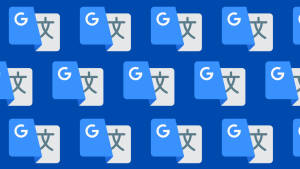 Google 翻譯應用程式圖示以重複圖案排列在藍色背景上。 — 藍色美學電腦 壁紙