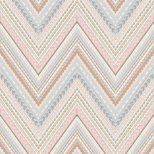 柔和的粉紅米色和灰色V形圖案，帶有部落圖案和點狀邊框。 — 玫瑰金 壁紙