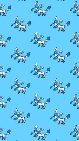 淺藍色背景上的冰伊布寶可夢像素藝術圖案。 — Glaceon 壁紙