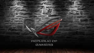 Republic of Gamers標誌在磚牆和木地板上 — 玩家共和國 壁紙