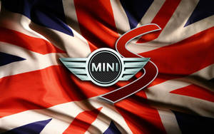 MINI S汽車標誌在飄揚的英國國旗背景上。 — 復古 壁紙