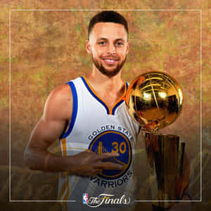 史蒂芬柯瑞身穿金州勇士隊球衣手持NBA總決賽獎盃。 — 史蒂芬·柯瑞 壁紙