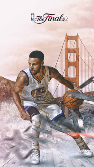 NBA總決賽籃球運動員身穿金州勇士隊球衣在金門大橋附近運球。 — 史蒂芬·柯瑞 壁紙
