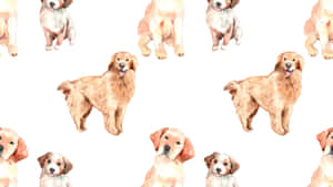 金毛尋回犬及幼犬重複圖案的水彩插圖。 — 可愛小狗 壁紙