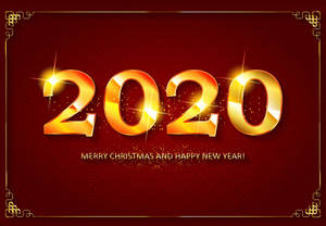 金色2020文字在紅色背景上閃爍，用於新年慶祝。 — 新年快樂 2020 壁紙