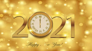 金色2021年新年倒數時鐘，帶有羅馬數字，在午夜。 — 新年快樂 2020 壁紙