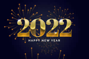 金色2022字樣配以煙火，在深藍色背景上慶祝新年。 — 新年快樂 2020 壁紙