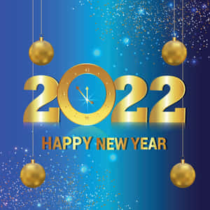 金色2022年新年倒數，帶有懸掛裝飾和閃閃發光的五彩紙屑。 — 新年快樂 2020 壁紙