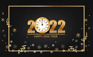 金色2022年新年時鐘，黑色背景上帶有五彩紙屑。 — 新年快樂 2020 壁紙