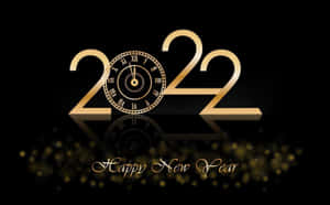 金色2022，帶有時鐘和閃光，黑色背景，用於新年慶祝。 — 新年快樂 2020 壁紙