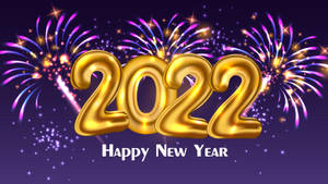 金色2022氣球與紫色煙火在星空夜晚慶祝新年。 — 新年快樂 2020 壁紙