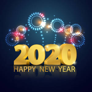 金色2020文字，上方有煙火，在深藍色背景上慶祝新年。 — 新年快樂 2020 壁紙