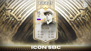 傳奇俄羅斯門將Lev Yashin的FIFA 21 Icon SBC卡，帶有統計數據和金色壓花足球員。 — 運動 壁紙