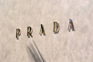 帶有紋理的牆壁上的金色Prada標誌字母和棕櫚樹影子。 — 火影忍者標誌 壁紙