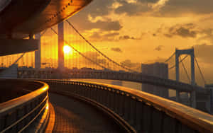彩虹橋上的日落，前景有彎曲道路 — 塔橋 壁紙
